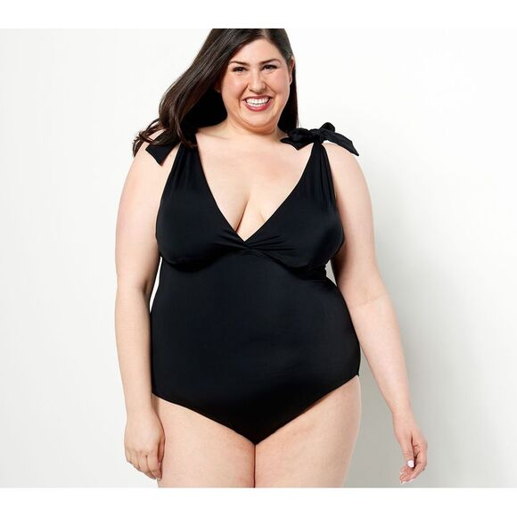 Kim Gravel x Swimsuits For All Women's Swimsuit Sz 12 Tie Shoulder Black A481910 - Picture 1 of 4